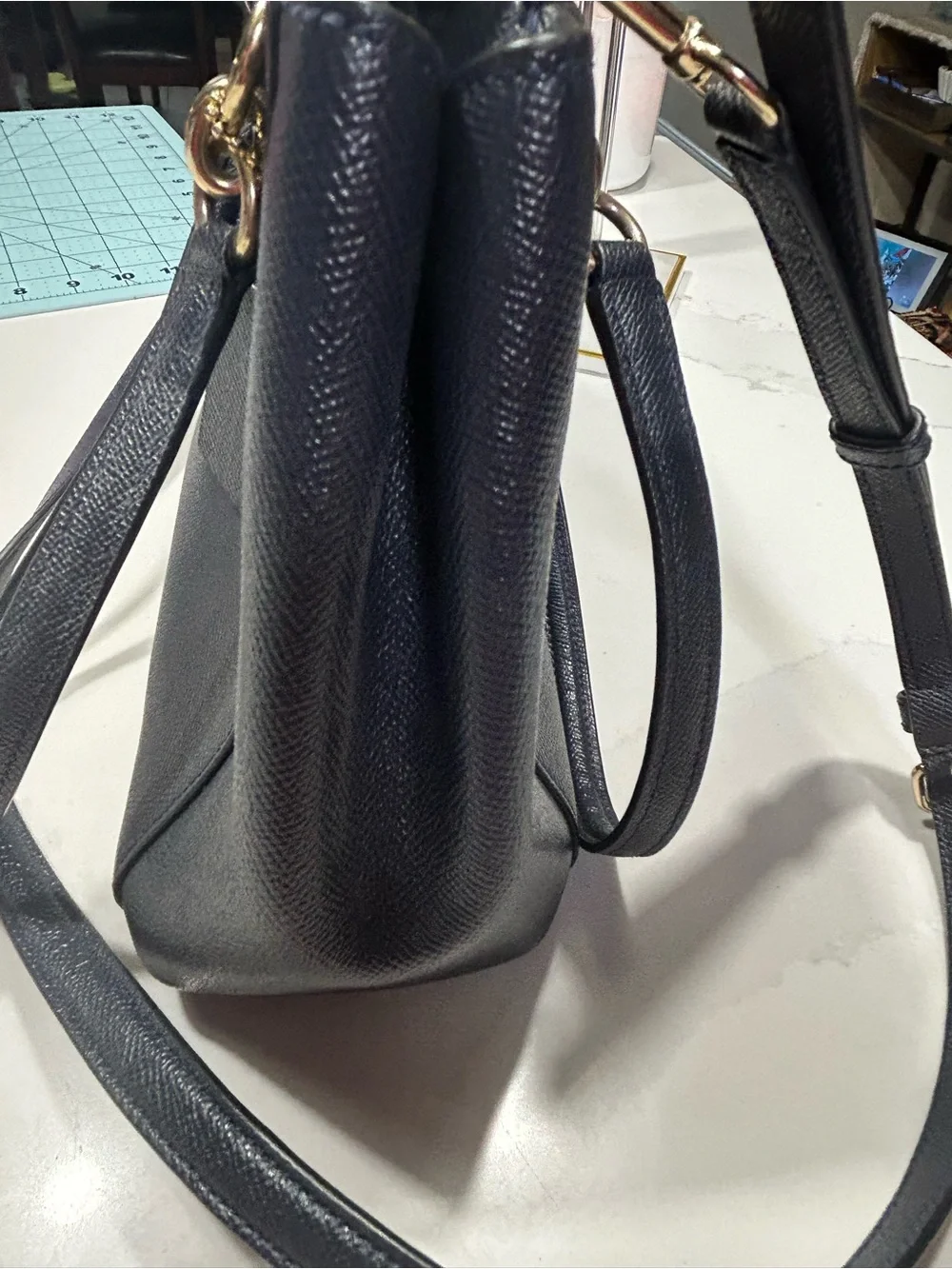 Coach Small Christie Carryall in Crossgrain Leather-midnight navy